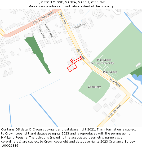 1, KIRTON CLOSE, MANEA, MARCH, PE15 0NE: Location map and indicative extent of plot