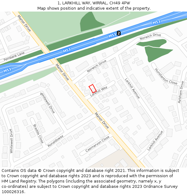 1, LARKHILL WAY, WIRRAL, CH49 4PW: Location map and indicative extent of plot