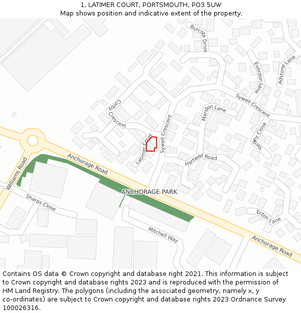 1, LATIMER COURT, PORTSMOUTH, PO3 5UW: Location map and indicative extent of plot