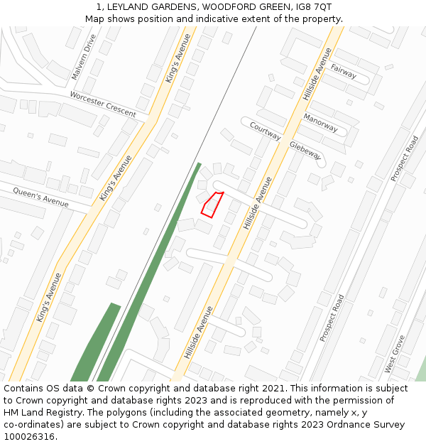 1, LEYLAND GARDENS, WOODFORD GREEN, IG8 7QT: Location map and indicative extent of plot