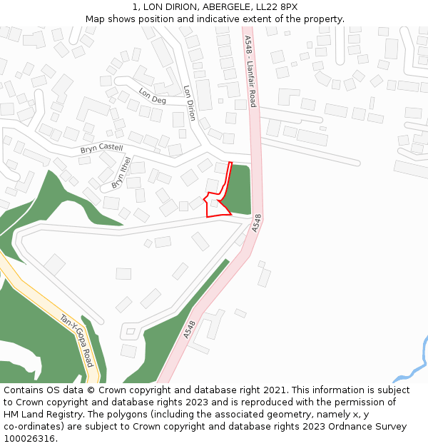 1, LON DIRION, ABERGELE, LL22 8PX: Location map and indicative extent of plot