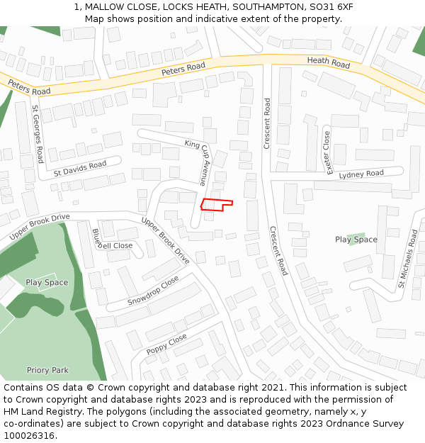 1, MALLOW CLOSE, LOCKS HEATH, SOUTHAMPTON, SO31 6XF: Location map and indicative extent of plot