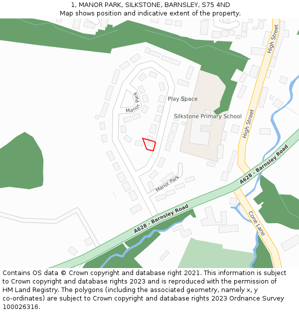 1, MANOR PARK, SILKSTONE, BARNSLEY, S75 4ND: Location map and indicative extent of plot