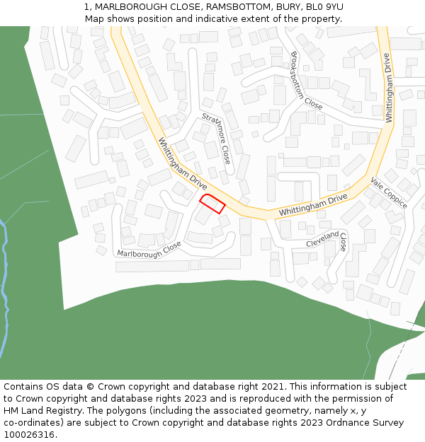 1, MARLBOROUGH CLOSE, RAMSBOTTOM, BURY, BL0 9YU: Location map and indicative extent of plot