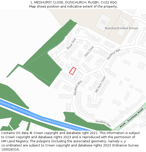 1, MEDHURST CLOSE, DUNCHURCH, RUGBY, CV22 6QQ: Location map and indicative extent of plot