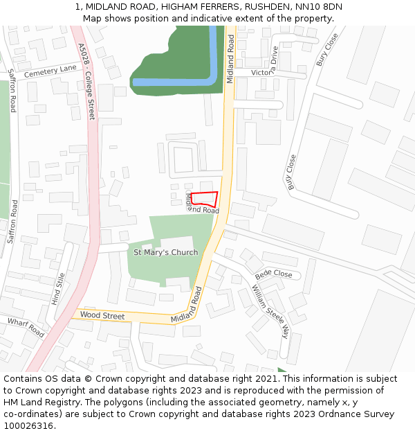 1, MIDLAND ROAD, HIGHAM FERRERS, RUSHDEN, NN10 8DN: Location map and indicative extent of plot