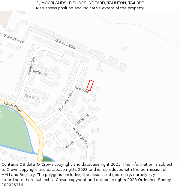 1, MOORLANDS, BISHOPS LYDEARD, TAUNTON, TA4 3PG: Location map and indicative extent of plot