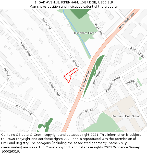 1, OAK AVENUE, ICKENHAM, UXBRIDGE, UB10 8LP: Location map and indicative extent of plot