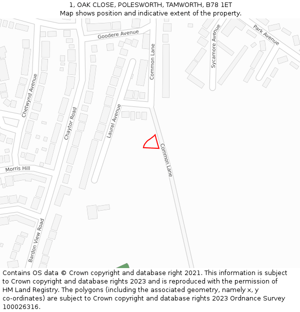 1, OAK CLOSE, POLESWORTH, TAMWORTH, B78 1ET: Location map and indicative extent of plot