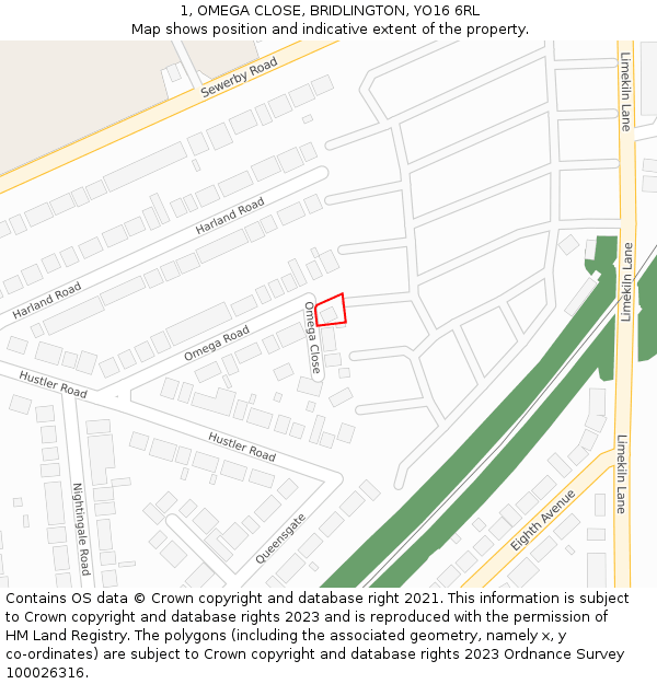 1, OMEGA CLOSE, BRIDLINGTON, YO16 6RL: Location map and indicative extent of plot