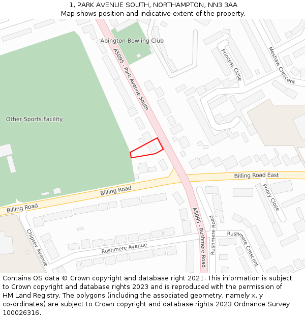 1, PARK AVENUE SOUTH, NORTHAMPTON, NN3 3AA: Location map and indicative extent of plot