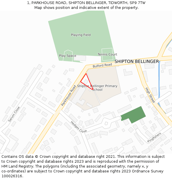 1, PARKHOUSE ROAD, SHIPTON BELLINGER, TIDWORTH, SP9 7TW: Location map and indicative extent of plot