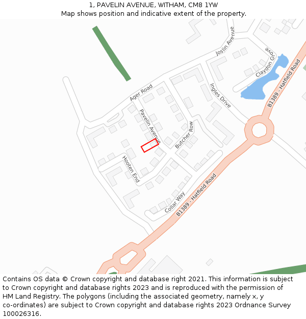 1, PAVELIN AVENUE, WITHAM, CM8 1YW: Location map and indicative extent of plot