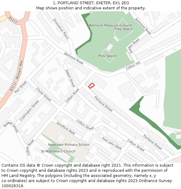 1, PORTLAND STREET, EXETER, EX1 2EG: Location map and indicative extent of plot