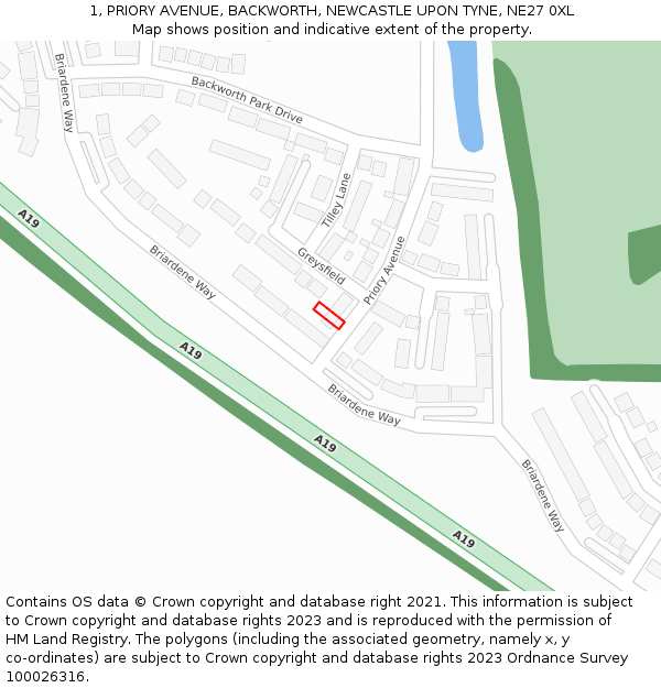 1, PRIORY AVENUE, BACKWORTH, NEWCASTLE UPON TYNE, NE27 0XL: Location map and indicative extent of plot