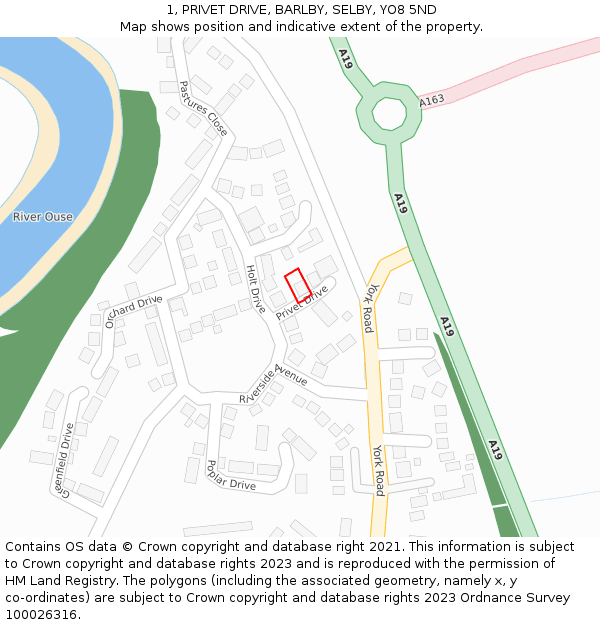 1, PRIVET DRIVE, BARLBY, SELBY, YO8 5ND: Location map and indicative extent of plot