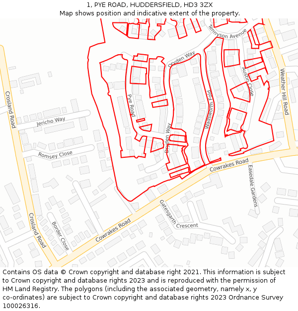 1, PYE ROAD, HUDDERSFIELD, HD3 3ZX: Location map and indicative extent of plot