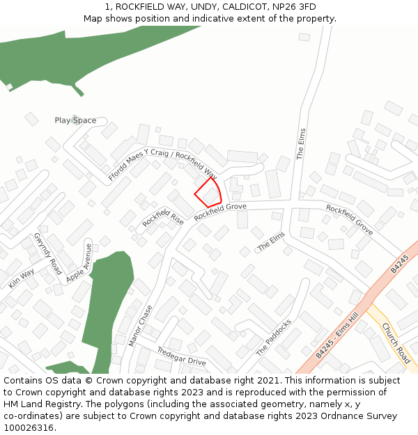 1, ROCKFIELD WAY, UNDY, CALDICOT, NP26 3FD: Location map and indicative extent of plot