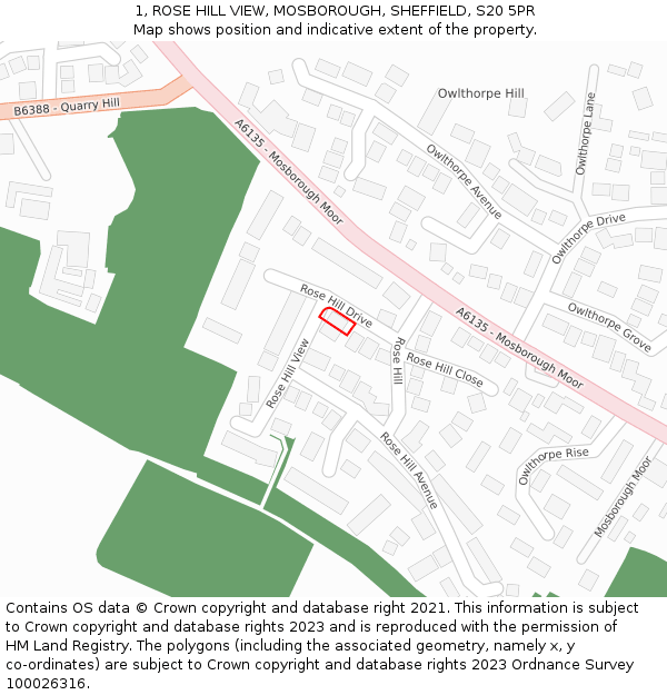 1, ROSE HILL VIEW, MOSBOROUGH, SHEFFIELD, S20 5PR: Location map and indicative extent of plot