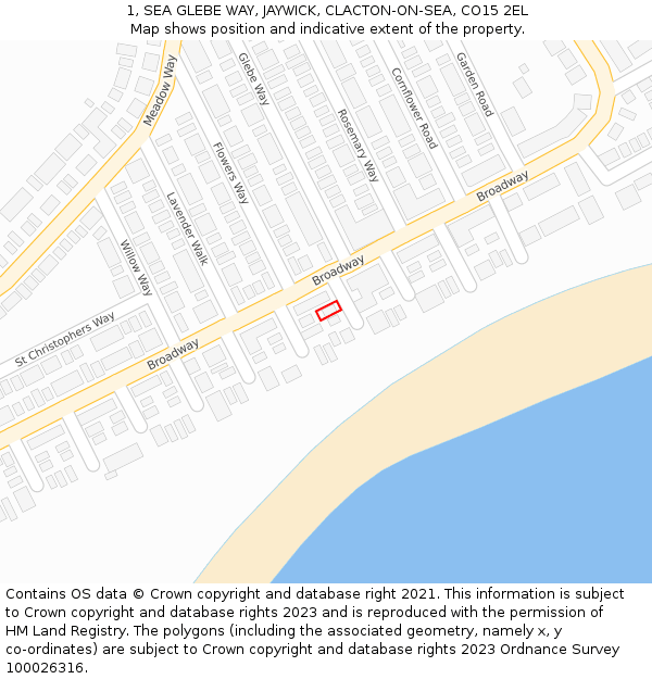 1, SEA GLEBE WAY, JAYWICK, CLACTON-ON-SEA, CO15 2EL: Location map and indicative extent of plot