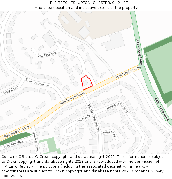 1, THE BEECHES, UPTON, CHESTER, CH2 1PE: Location map and indicative extent of plot