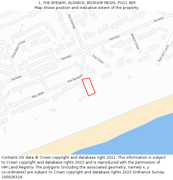 1, THE BYEWAY, ALDWICK, BOGNOR REGIS, PO21 4ER: Location map and indicative extent of plot