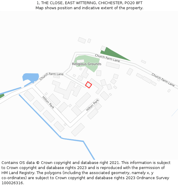 1, THE CLOSE, EAST WITTERING, CHICHESTER, PO20 8FT: Location map and indicative extent of plot