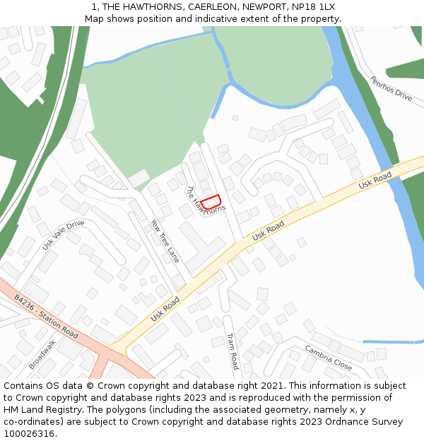 1, THE HAWTHORNS, CAERLEON, NEWPORT, NP18 1LX: Location map and indicative extent of plot