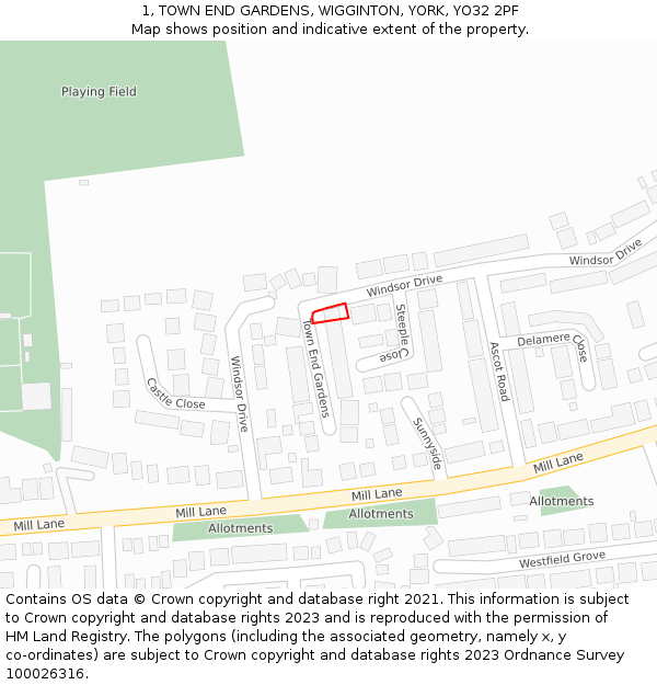 1, TOWN END GARDENS, WIGGINTON, YORK, YO32 2PF: Location map and indicative extent of plot