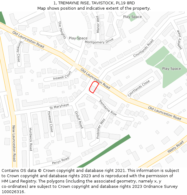 1, TREMAYNE RISE, TAVISTOCK, PL19 8RD: Location map and indicative extent of plot