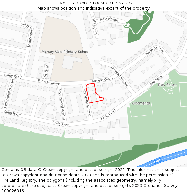 1, VALLEY ROAD, STOCKPORT, SK4 2BZ: Location map and indicative extent of plot