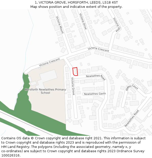 1, VICTORIA GROVE, HORSFORTH, LEEDS, LS18 4ST: Location map and indicative extent of plot