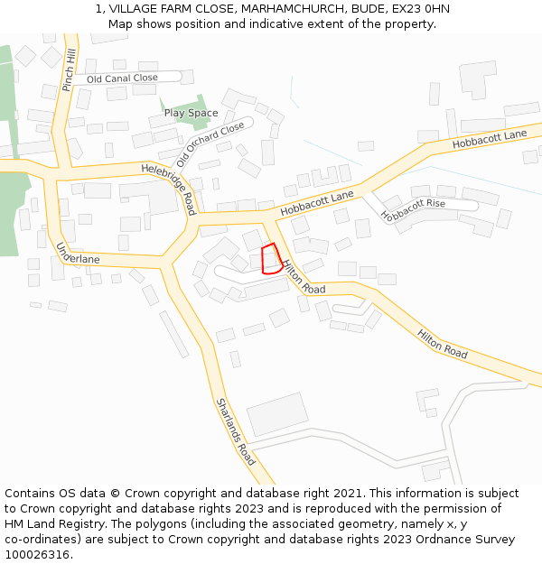 1, VILLAGE FARM CLOSE, MARHAMCHURCH, BUDE, EX23 0HN: Location map and indicative extent of plot