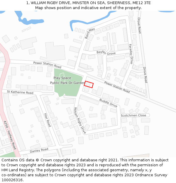 1, WILLIAM RIGBY DRIVE, MINSTER ON SEA, SHEERNESS, ME12 3TE: Location map and indicative extent of plot