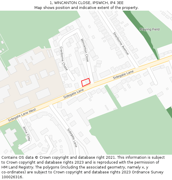 1, WINCANTON CLOSE, IPSWICH, IP4 3EE: Location map and indicative extent of plot