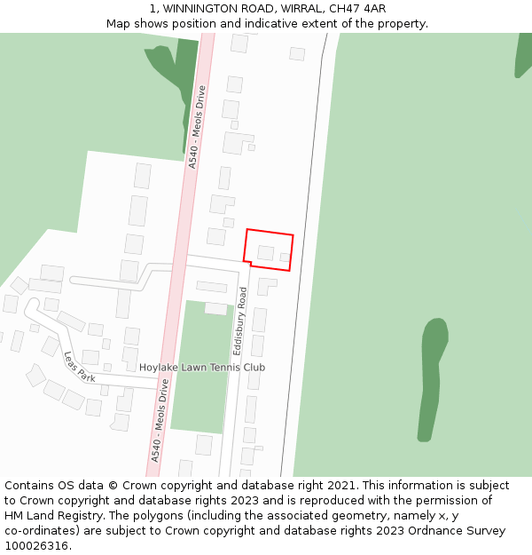 1, WINNINGTON ROAD, WIRRAL, CH47 4AR: Location map and indicative extent of plot