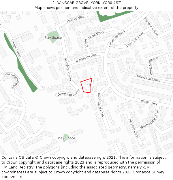 1, WINSCAR GROVE, YORK, YO30 4SZ: Location map and indicative extent of plot