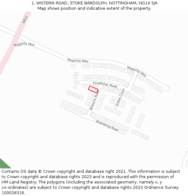 1, WISTERIA ROAD, STOKE BARDOLPH, NOTTINGHAM, NG14 5JA: Location map and indicative extent of plot