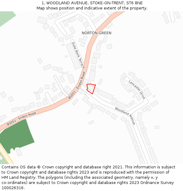 1, WOODLAND AVENUE, STOKE-ON-TRENT, ST6 8NE: Location map and indicative extent of plot