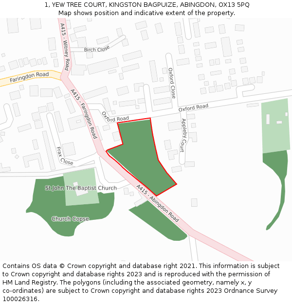 1, YEW TREE COURT, KINGSTON BAGPUIZE, ABINGDON, OX13 5PQ: Location map and indicative extent of plot