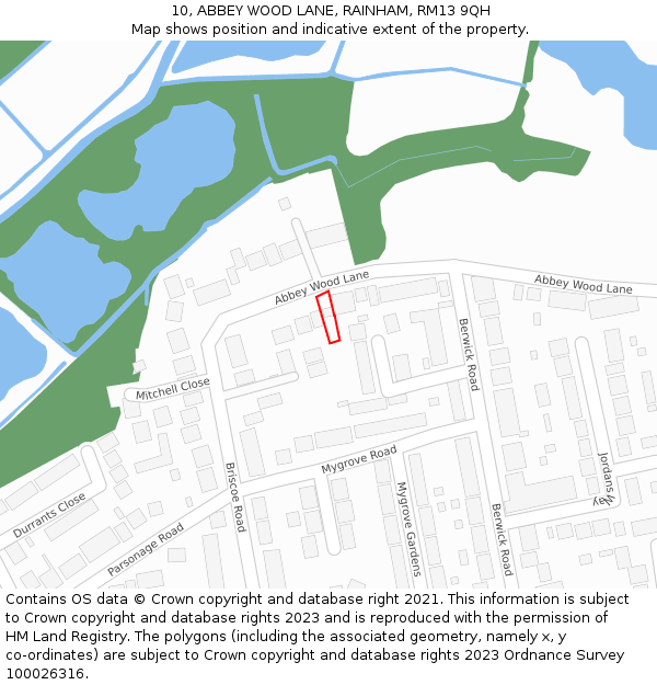 10, ABBEY WOOD LANE, RAINHAM, RM13 9QH: Location map and indicative extent of plot