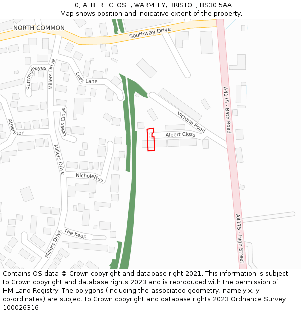 10, ALBERT CLOSE, WARMLEY, BRISTOL, BS30 5AA: Location map and indicative extent of plot