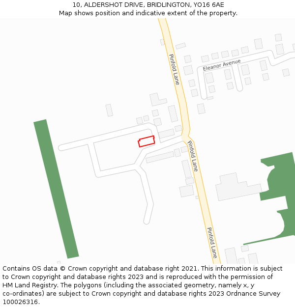 10, ALDERSHOT DRIVE, BRIDLINGTON, YO16 6AE: Location map and indicative extent of plot