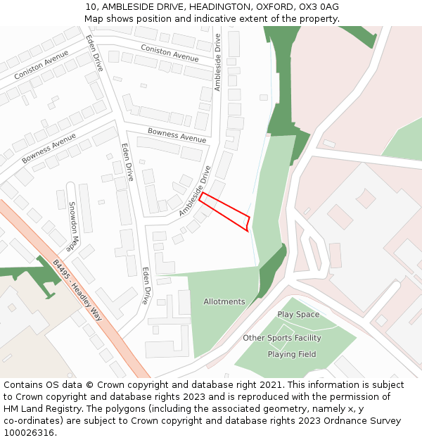 10, AMBLESIDE DRIVE, HEADINGTON, OXFORD, OX3 0AG: Location map and indicative extent of plot