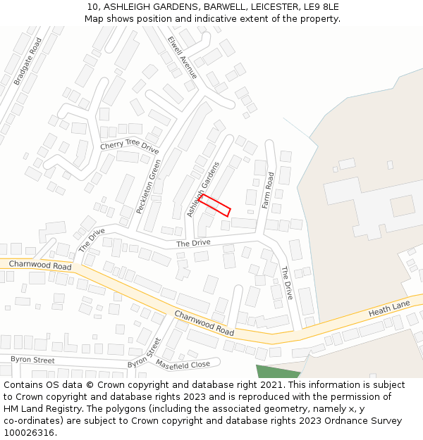 10, ASHLEIGH GARDENS, BARWELL, LEICESTER, LE9 8LE: Location map and indicative extent of plot