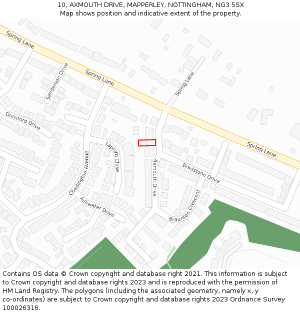 10, AXMOUTH DRIVE, MAPPERLEY, NOTTINGHAM, NG3 5SX: Location map and indicative extent of plot