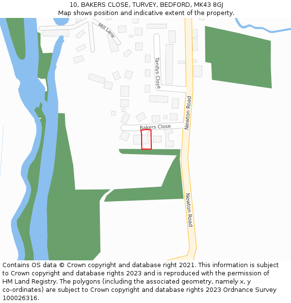 10, BAKERS CLOSE, TURVEY, BEDFORD, MK43 8GJ: Location map and indicative extent of plot