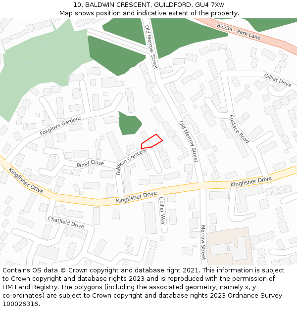 10, BALDWIN CRESCENT, GUILDFORD, GU4 7XW: Location map and indicative extent of plot