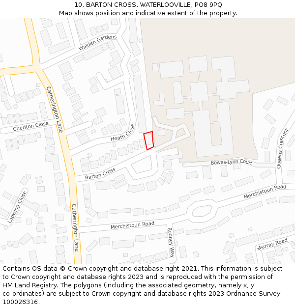 10, BARTON CROSS, WATERLOOVILLE, PO8 9PQ: Location map and indicative extent of plot