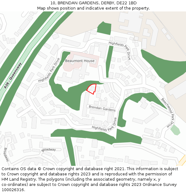 10, BRENDAN GARDENS, DERBY, DE22 1BD: Location map and indicative extent of plot